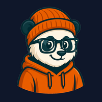 Vector Panda mascot in glasses and orange hoodie, smiling